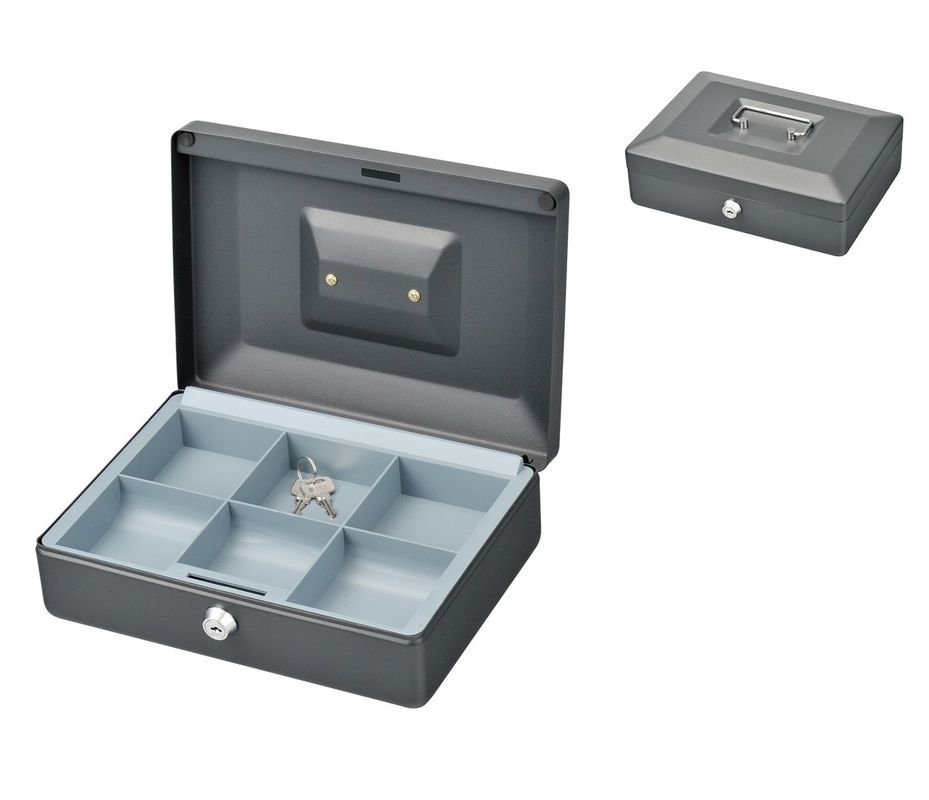 Wear Resistant 6 Compartment 10 Inch Cash Box Coin Storage Money Safe With Key Lock
